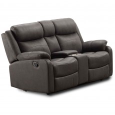 Galloway Manual Reclining 2 Seater Sofa With Cup Holder Suede Look Slate
