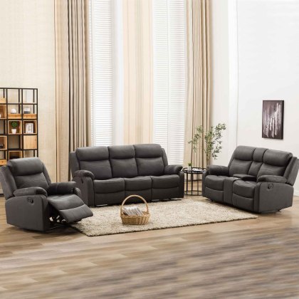 Galloway Manual Reclining 2 Seater Sofa With Cup Holder Suede Look Slate