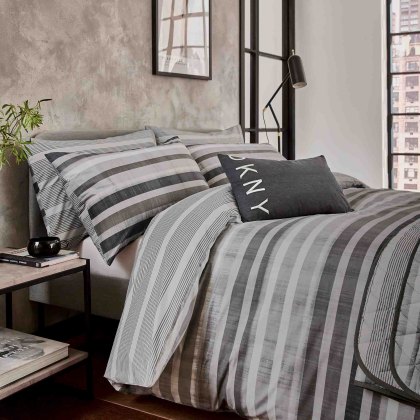 Ombre Stripe Reversible Duvet Cover Set Grey (Multiple Sizes)