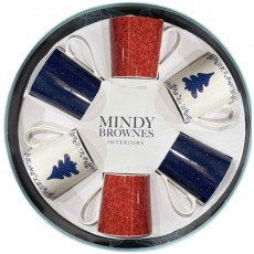 Mindn Brownes Midnight Blue & Red Berry Christmas Mugs (Set Of 6) Red, Navy & White