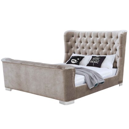 Belvedere Bedstead Velvet Fabric Champagne (Multiple Sizes)