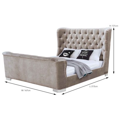 Belvedere Bedstead Velvet Fabric Champagne (Multiple Sizes)