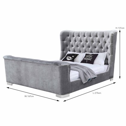 Belvedere Bedstead Velvet Fabric Pewter (Multiple Sizes)