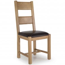Brid Slatted Back Dining Chair With Faux Leather Seat Pad Brown Oak
