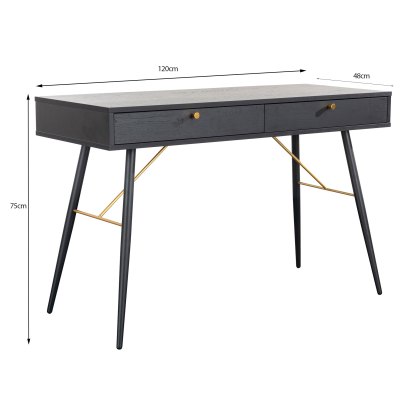 Barcelona 2 Drawer Console/Desk Black & Copper