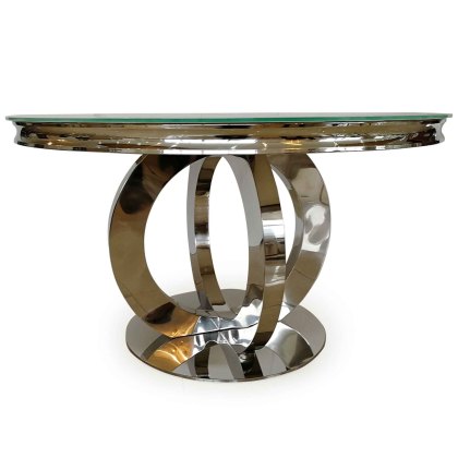 Orion 4 Person Round Dining Table Polished Steel & White Glass Top