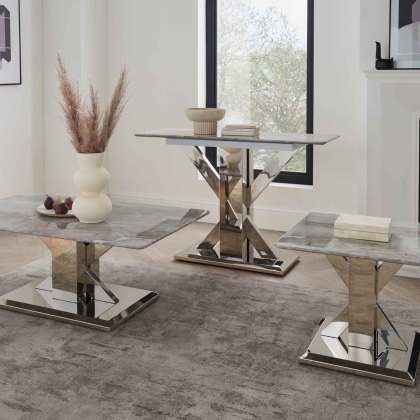 Tremmen Coffee Table Stainless Steel & Milan Grey Marble Top