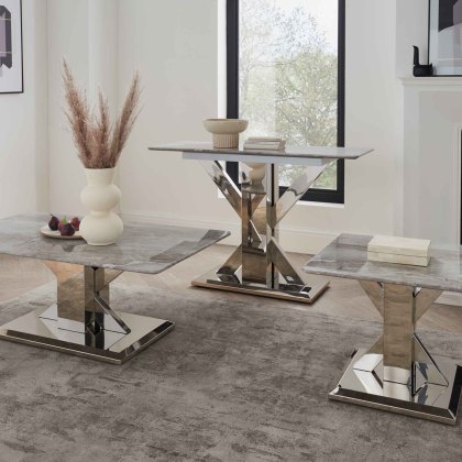 Tremmen Lamp/Side Table Stainless Steel & Milan Grey Marble Top