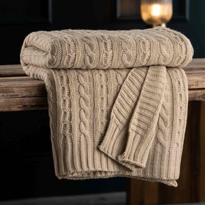 Aran Knit Throw 145cm x 195cm Warm Grey