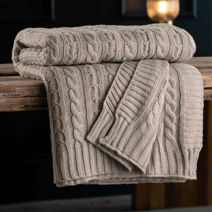 Aran Knit Throw 145cm x 195cm Cool Grey