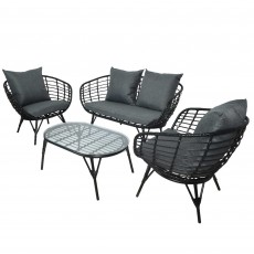 Evora 2 Person Outdoor Sofa, 2 Armchairs + Coffee Table Set Black