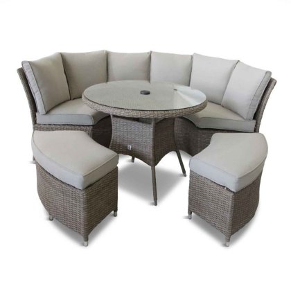 Monaco 10 Person Outdoor Curved Corner Sofa, Dining Table + 2 Footstools Set Sand