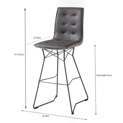 Mirko High Bar Bar Stool Fabric Grey