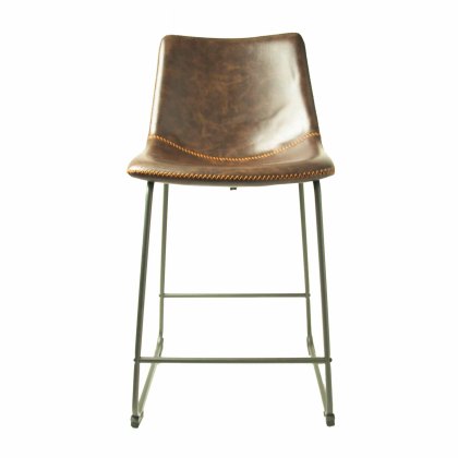 Cooper Low Bar Stool Faux Leather Chestnut