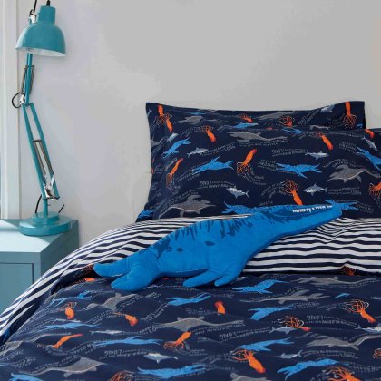 Sea Monster Reversible Duvet Cover Set Navy (Multiple Sizes)
