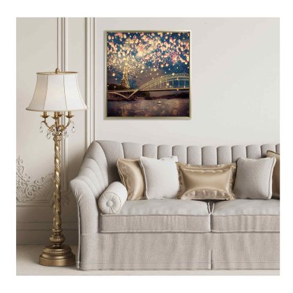 Love Wish Lanterns Over Paris 78cm x 78cm Picture By Paula Belle Flores Gold Frame