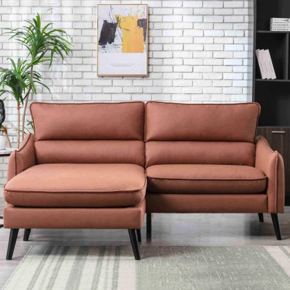 Ticino 3 Seater Sofa With Reversible Chaise Faux Leather Rust