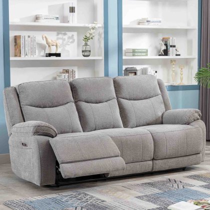 Robson Electric Reclining 3 Seater Sofa Fabric Light Grey