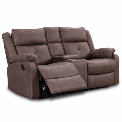 Velino 2 Seater Manual Reclining Sofa With Console & Storage Faux Suede Chestnut