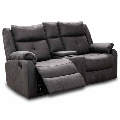 Velino 2 Seater Manual Reclining Sofa With Console & Storage Faux Suede Anchor Grey