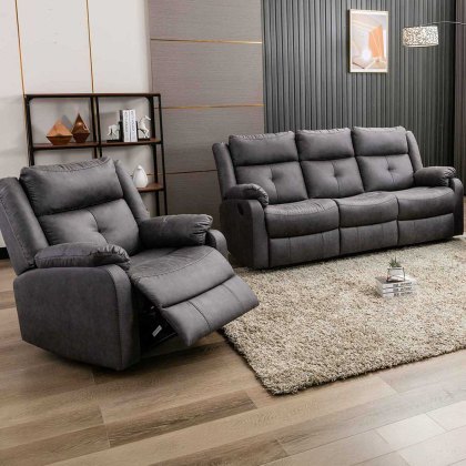 Velino 2 Seater Manual Reclining Sofa With Console & Storage Faux Suede Anchor Grey