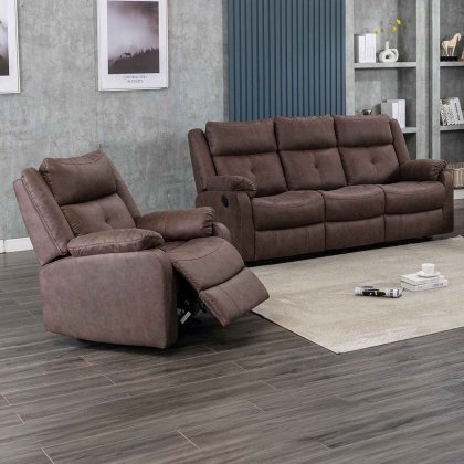 Velino 2 Seater Manual Reclining Sofa Faux Suede Chestnut