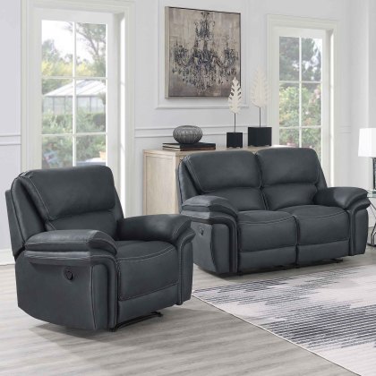 Vernazza Manual Reclining Armchair Faux Suede Steel Blue