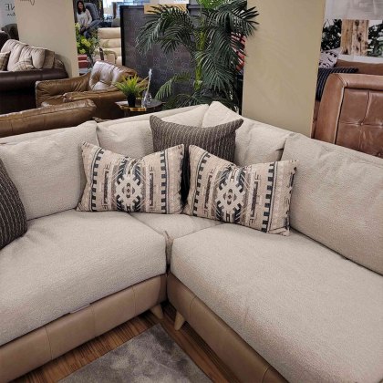 Alexander & James Haven 4+ Corner Sofa RHF Leather & Fabric Mix With Scatter Cushions Taupe