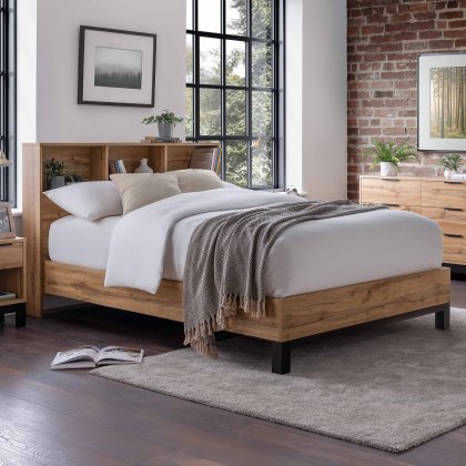 Bali Bedstead With Bookcase Oak (Multiple Sizes)