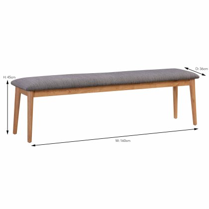 Jenson 3 Person Dining Bench Light Oak With Upholstered Seat Pad Grey