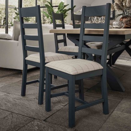 Hayley Slatted Back Dining Chair With Upholstered Seat Check Grey