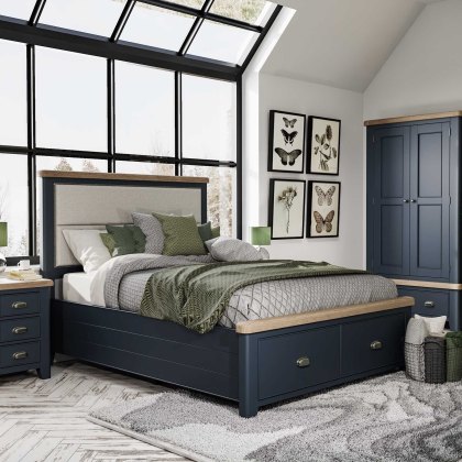 Hayley Wooden Headboard & 2 Drawers Bedstead Midnight Blue (Multiple Sizes)