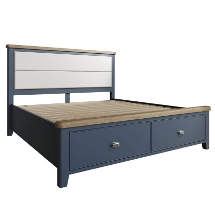 Hayley Fabric Headboard & 2 Drawers Bedstead Midnight Blue (Multiple Sizes)