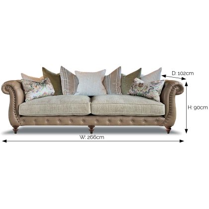 Utopia 4 Seater Sofa Tote Taupe Leather & Fabric Mix Option 1 With Studs & Dark Feet