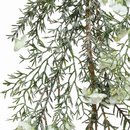 Frosted Garland With Small Flowers Green & White 6ft/180cm