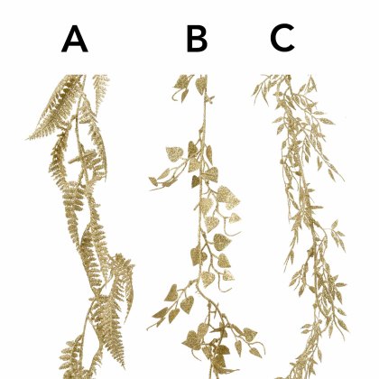 Garland With Leaves & Glitter Gold 6ft/180cm (Choice of 3) Garland With Leaves & Glitter Gold 6ft/180cm (Choice of 3)