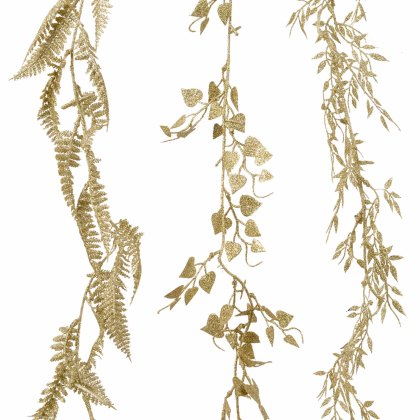 Garland With Leaves & Glitter Gold 6ft/180cm (Choice of 3)