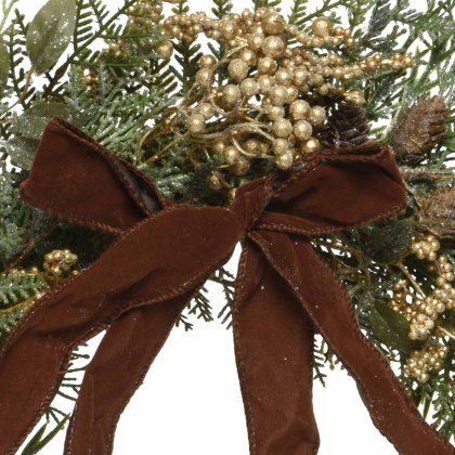 Decorated Wreath With Ribbon Bow, Berries, Pinecones & Glitter Green, Gold & Brown 50cm