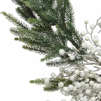 Decorated Wreath With Berries & Snow Green & White 60cm