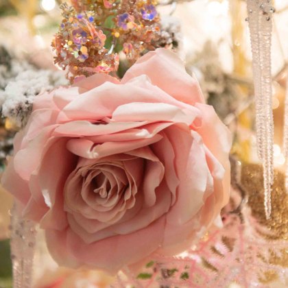 Decorative Rose With Stem Blush Pink & Green