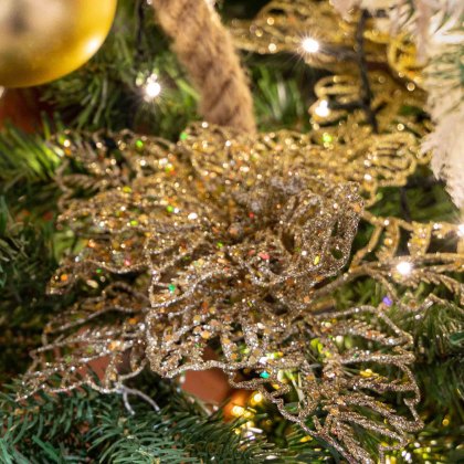 Decorative Poinsettia On Clip With Glitter 14cm (Multiple Colours)