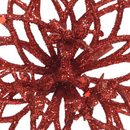 Decorative Poinsettia With Giltter On Clip Red
