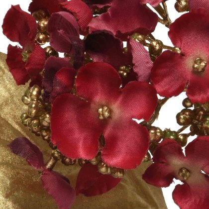Decorative Hydrangea With Stem Red & Gold