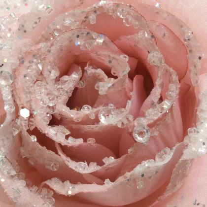 Decorative Rose With Sequins & Glitter On Clip Blush Pink