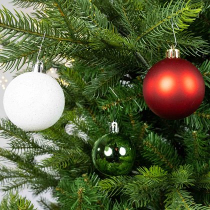 Shatterproof Set of 10 White, Green & Red Baubles 6cm