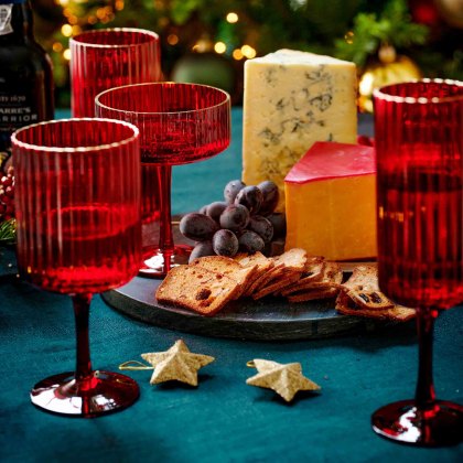 Christmas Red Champagne Saucer With Gold Rim