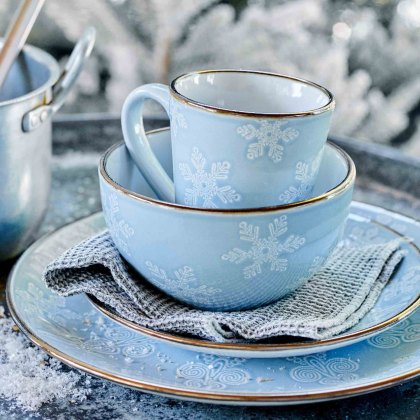 Stoneware Cereal Bowl With Snowflakes Blue & White