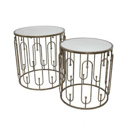 Estela Side/Lamp Tables (Set of 2) Mirrored & Antique Gold