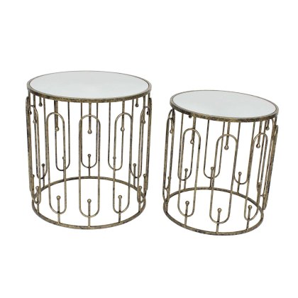 Estela Side/Lamp Tables (Set of 2) Mirrored & Antique Gold Estela Side/Lamp Tables (Set of 2) Mirrored & Antique Gold