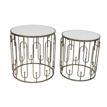 Estela Side/Lamp Tables (Set of 2) Marble & Antique Gold Estela Side/Lamp Tables (Set of 2) Marble & Antique Gold